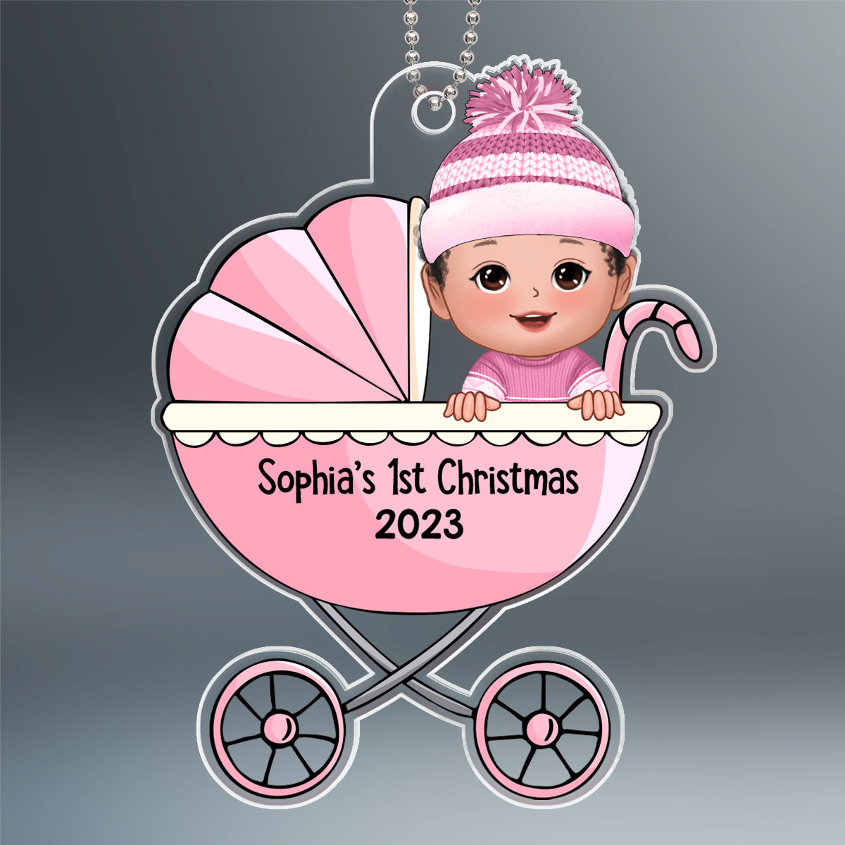 Baby‘s First Christmas Cute Baby In Stroller Personalized Acrylic Ornament