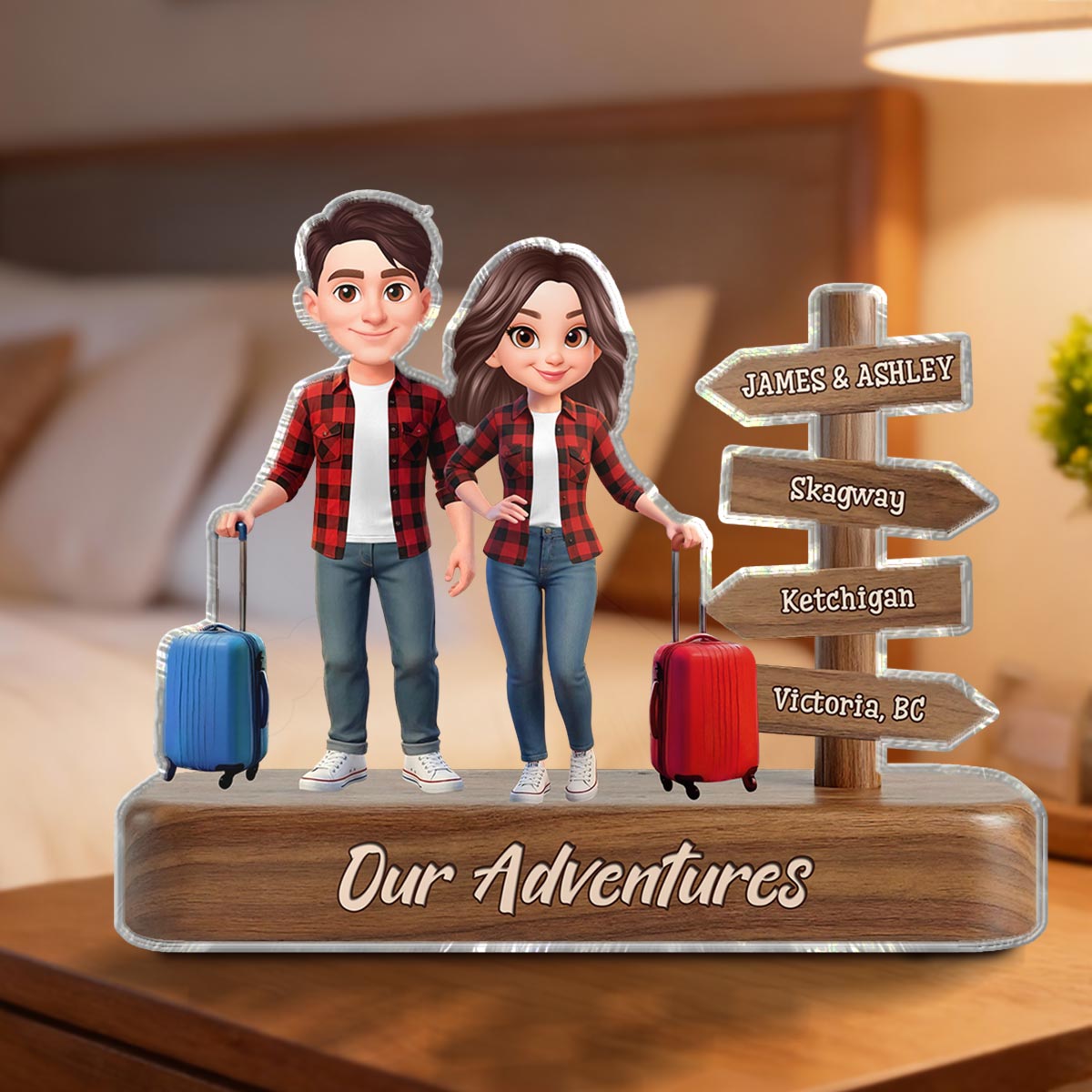 Couple Travel Adventure Traveling Destination 2D Flat - Personalized Acrylic Block Plaque - Gift for Travelers