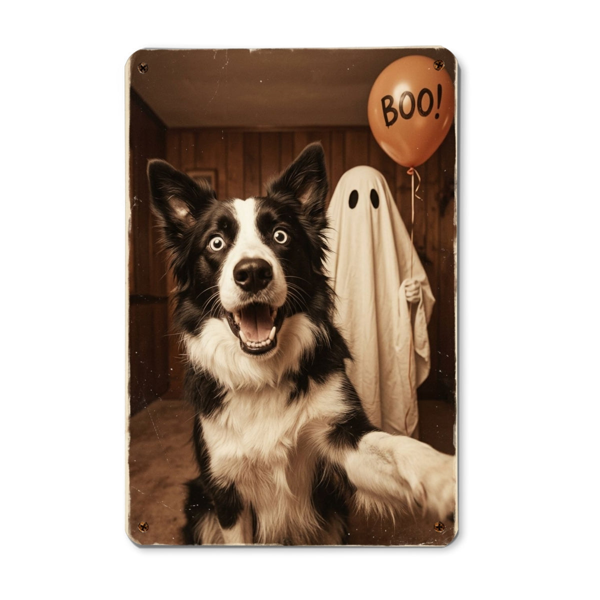 Custom Dog Cat Photo Halloween - Personalized Metal Sign - Trendy Vintage Spooky Tee for Pet Moms