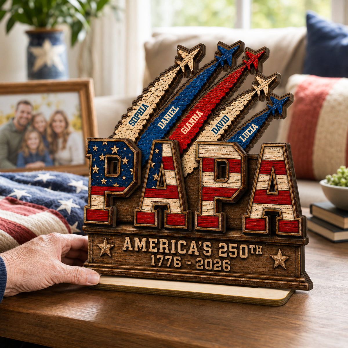 Dad Grandpa Nation Flag American 250th Anniversary - Personalized Wooden Plaque - Father's Day Gift For Dad, Grandpa