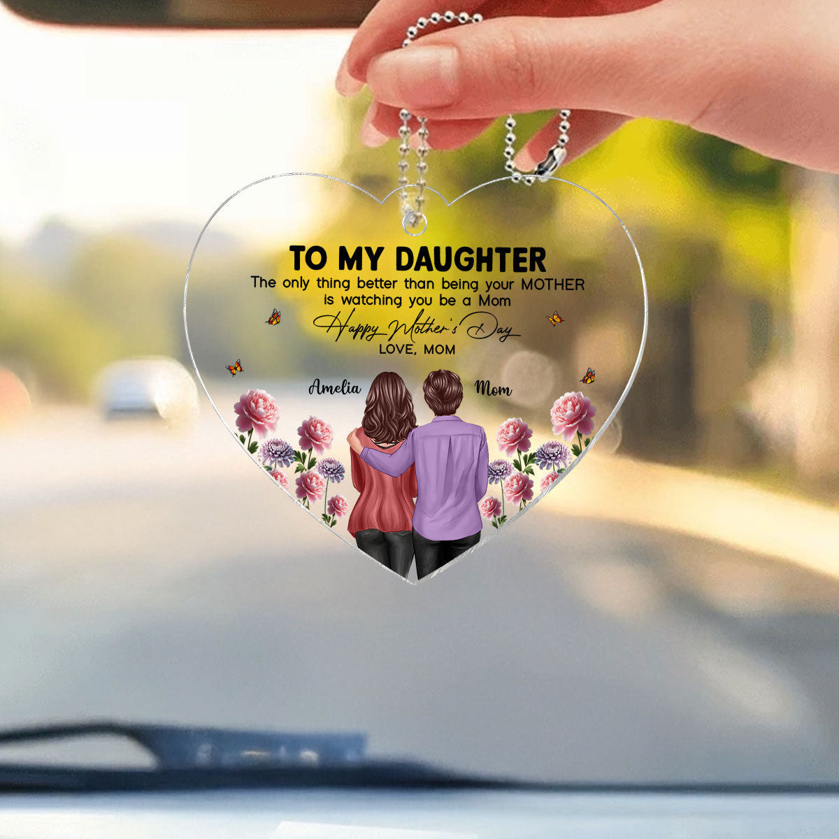 To My Daughter From Mom Happy Mother's Day Birth Flower Personalized Car Ornament, Gift For Daughter