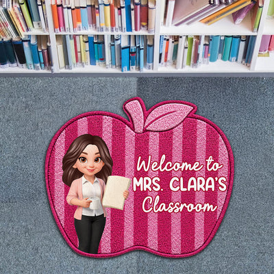 Trending Woman Style Teacher Apple Welcome To Classroom - Personalized Doormat - Back To School Gift For Teacher, Classroom Decor