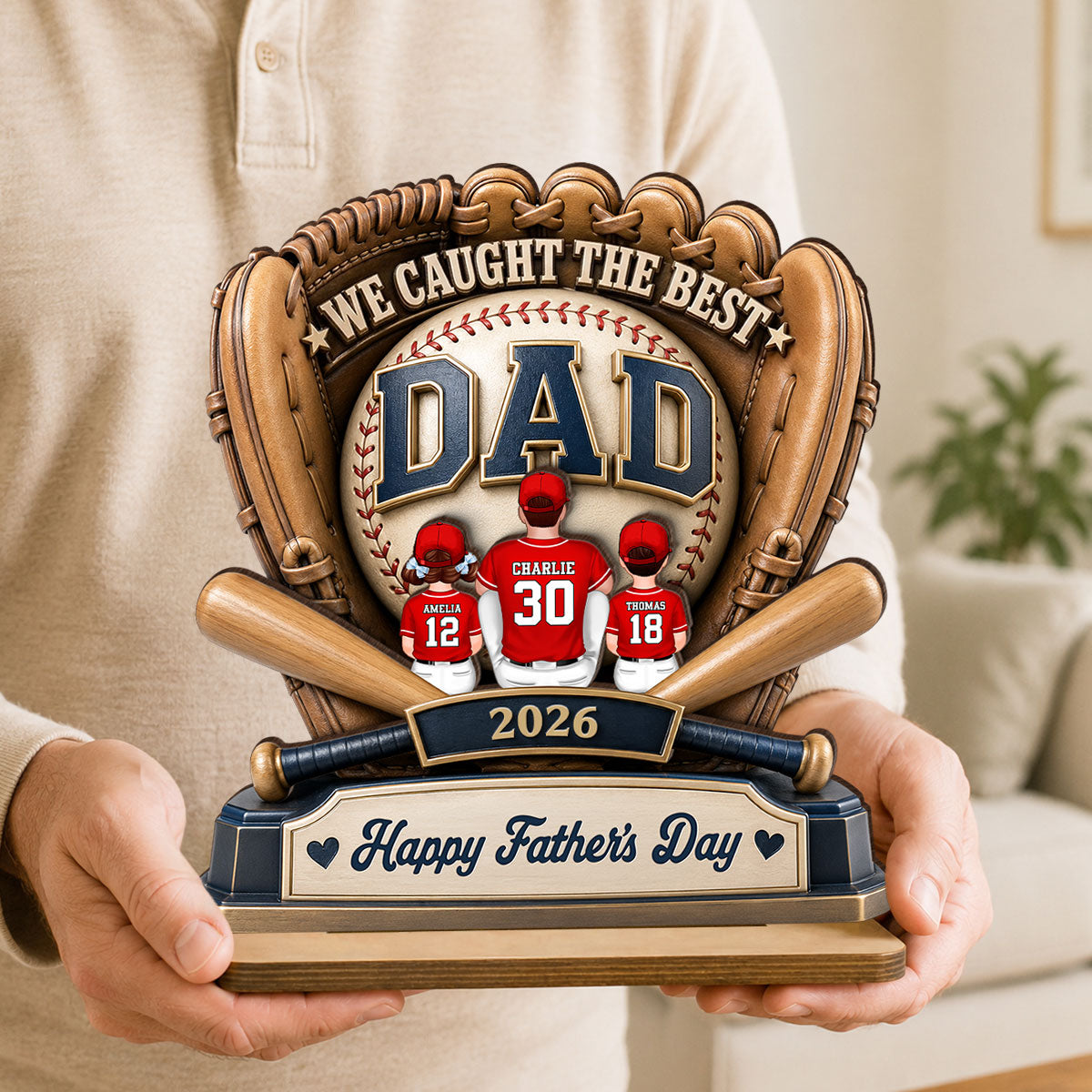 Dad's Greatest Catch Baseball - Personalized 2-Layered Wooden Plaque - Father's Day Gift For Dad, Husband