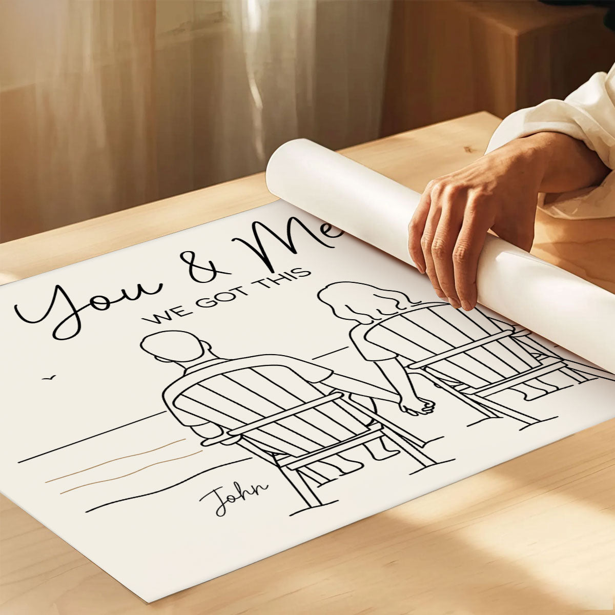 Eternal Love Couple Beach Landscape Line Art Style - Personalized Poster