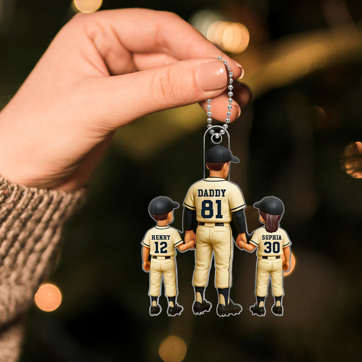 Baseball Father Holding Son Daughter Hand Personalized Acrylic Ornament, Christmas Gift for Baseball Dad