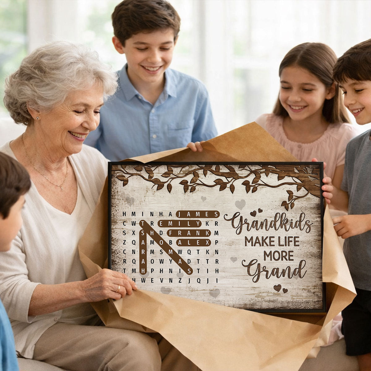 Grandkids Make Life More Grand Word Search Puzzle - Personalized Poster - Gift For Grandma, Grandpa, Grandparents