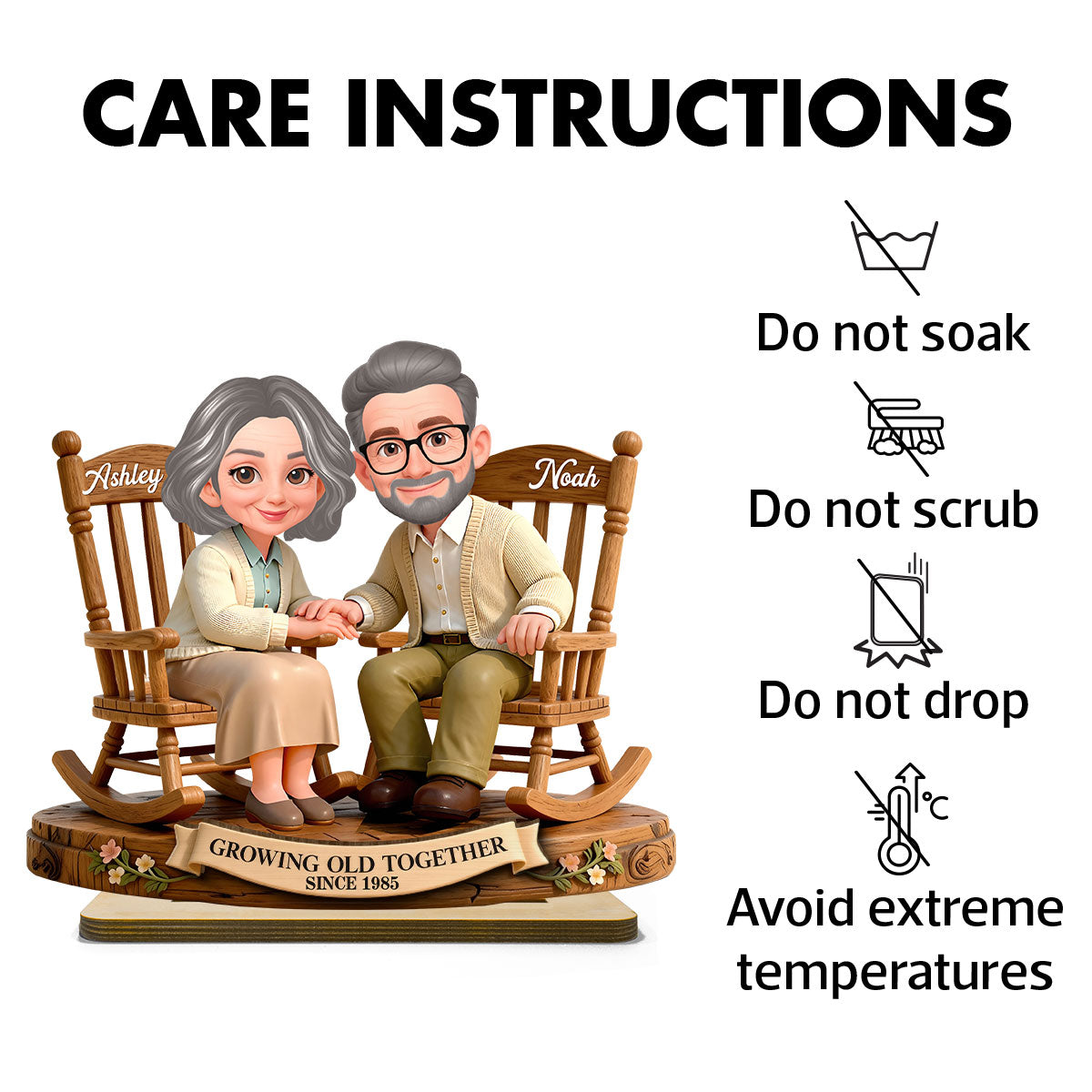Eternal Love Couple On Rocking Chairs Growing Old Together - Personalized 2-Layer Wooden Plaque - Heartfelt Valentine's Day, Anniversary Gift For Couple, Gift For Him, For Her