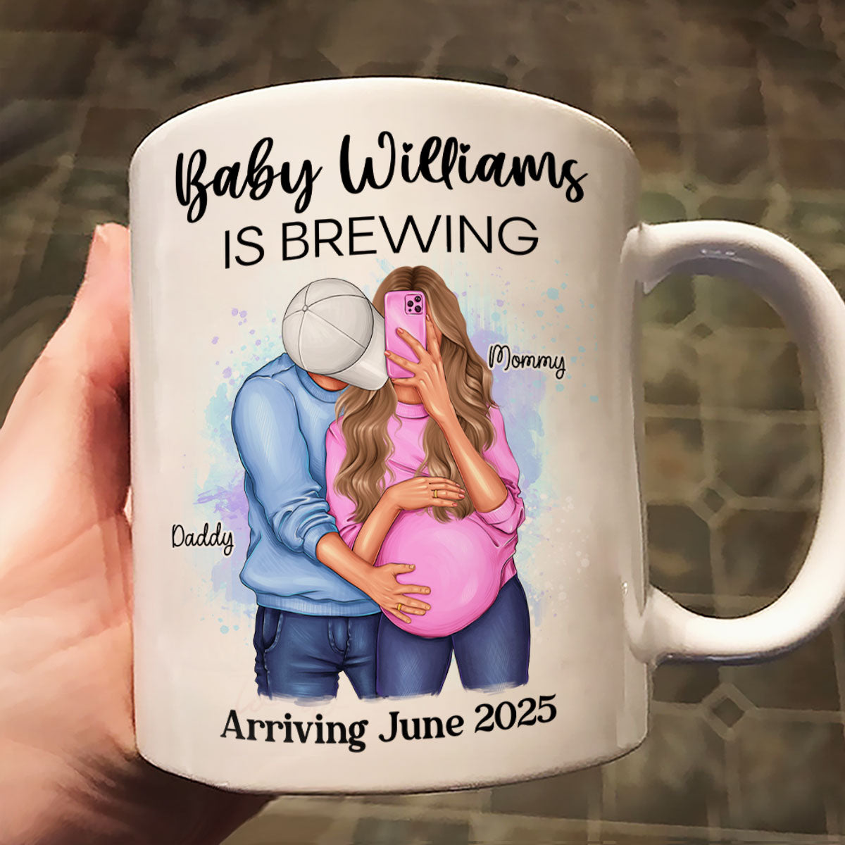 Baby Is Brewing Pregnancy Hugging Couple Personalized Mug Expecting Mom Gift, Expecting Parents Gift,  Gift