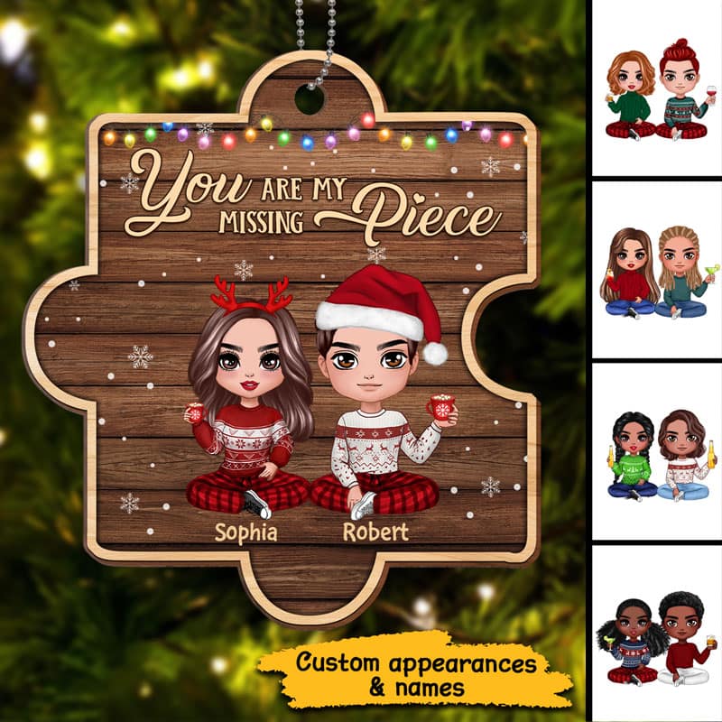 Doll Couple You Are My Missing Piece Puzzle Personalized Wooden Ornament