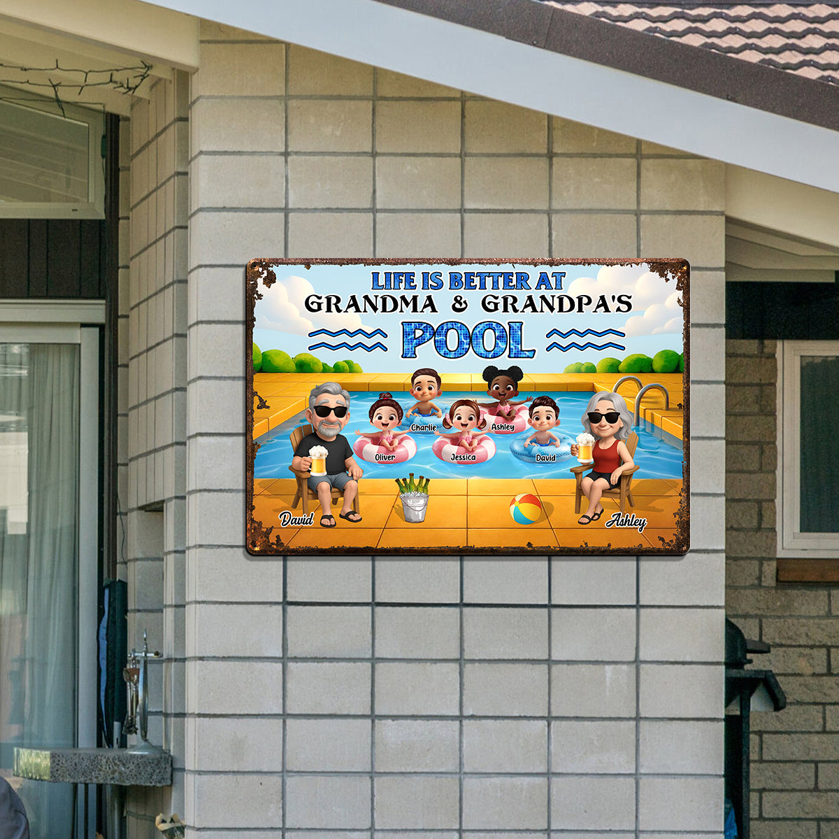 Life is Better at Grandma & Grandpa Pool Personalized Metal Sign, Grandchildren Welcome Sign, Grandparents Hosting Grandkids Summer Sign