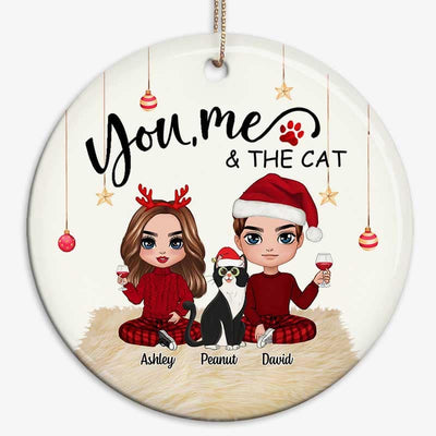 Doll Couple Sitting With Cats Christmas Personalized Circle Ornament