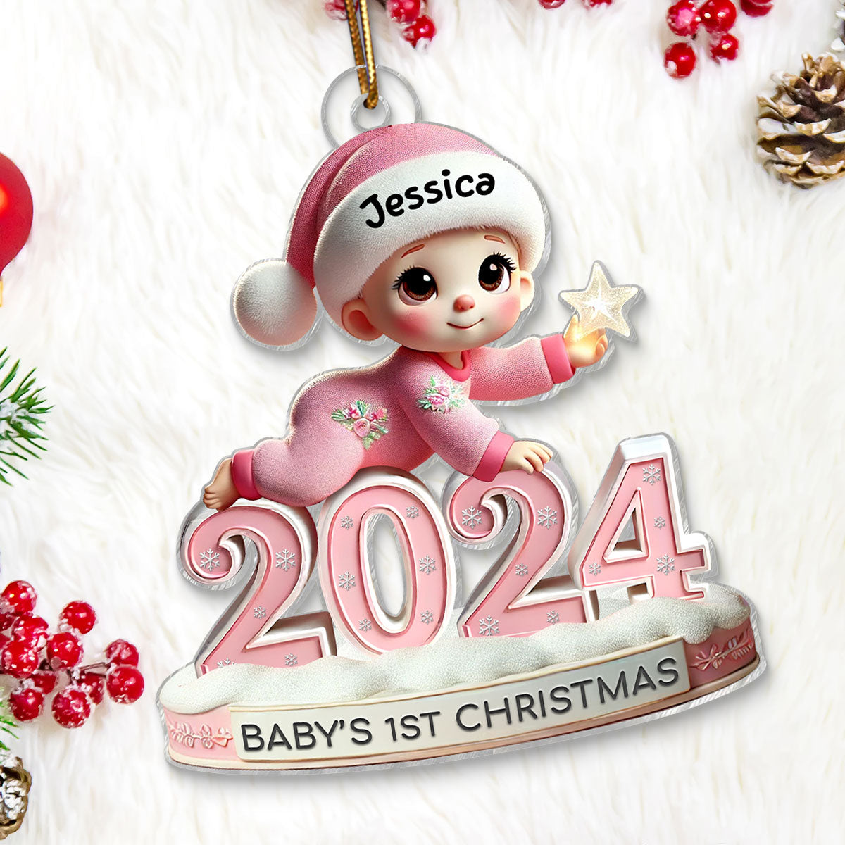 Baby Crawling 2024 Baby's First Christmas 3D Effect Personalized Acrylic Flat Ornament