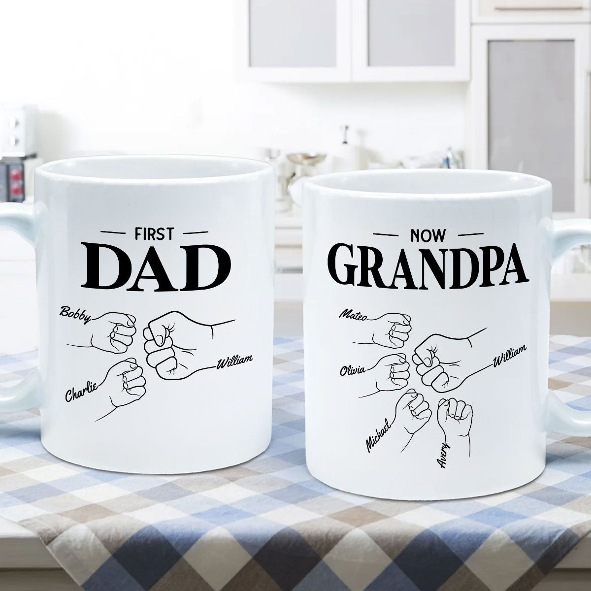First Dad Now Grandpa Fist Bump Outline Father‘s Day Gift Personalized Mug