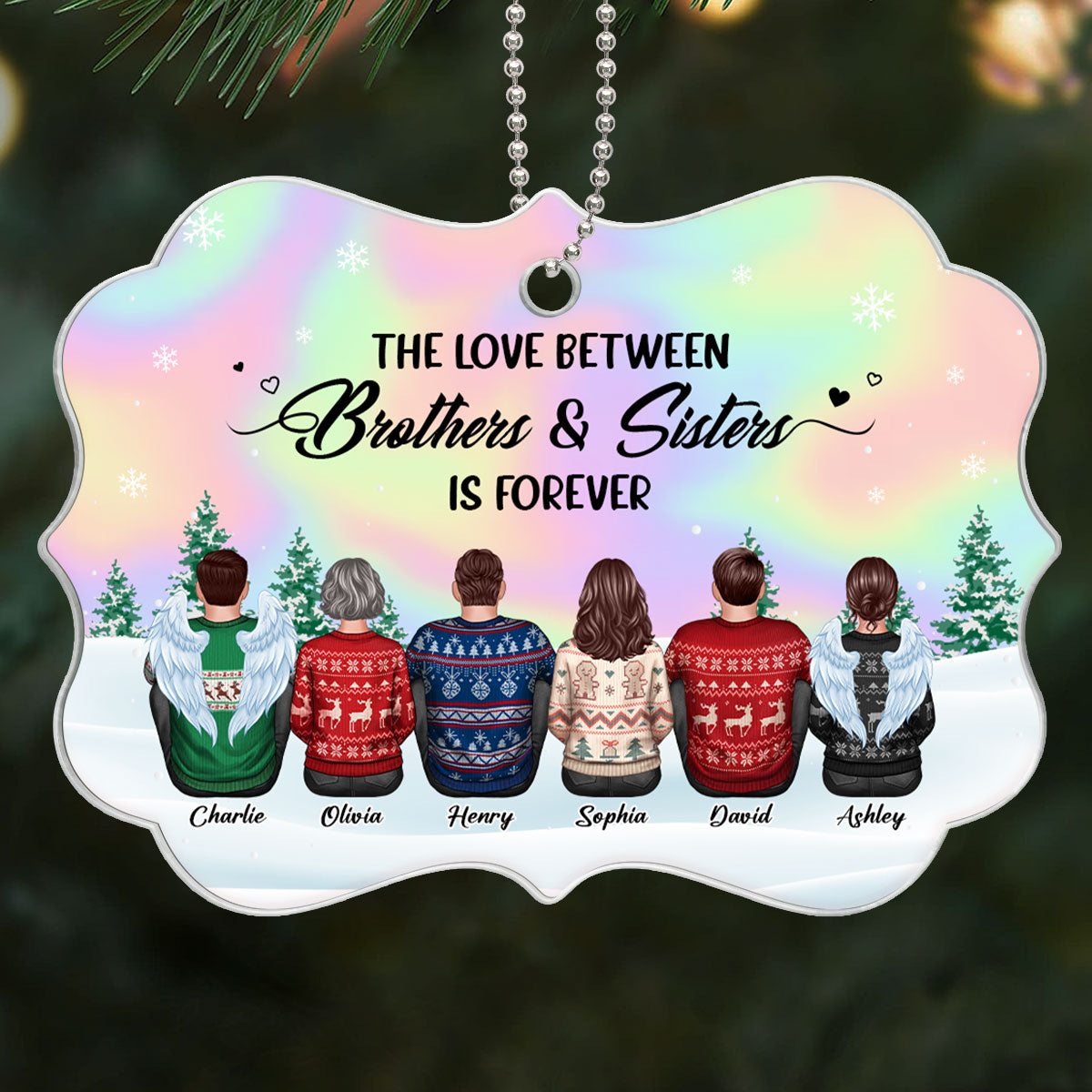 Beautiful Sky BROTHERS & SISTERS Sitting Personalized Acrylic Ornament