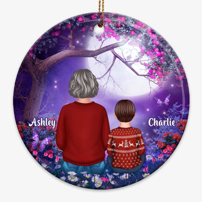 Granmda Grandkids Purple Flower Tree Personalized Circle Ornament