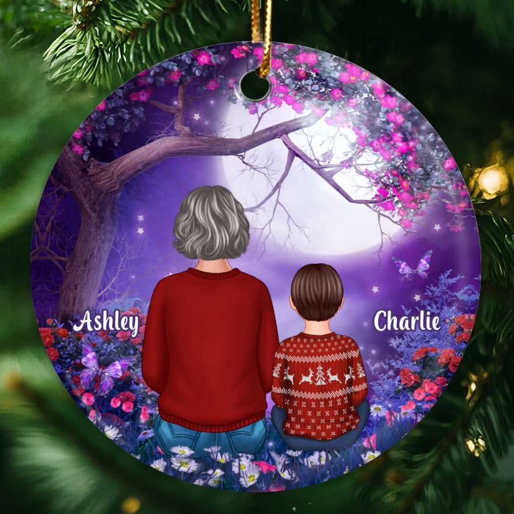 Granmda Grandkids Purple Flower Tree Personalized Circle Ornament