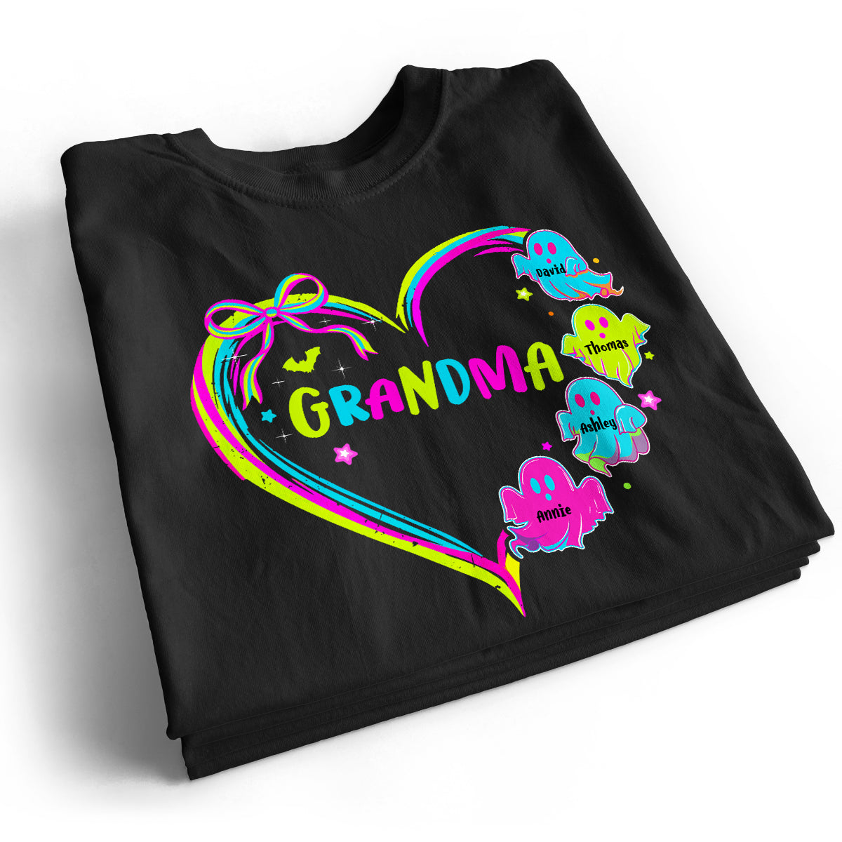 Halloween Preppy Style Neon Colors Boo Kids Names Grandma Heart Personalized Shirt