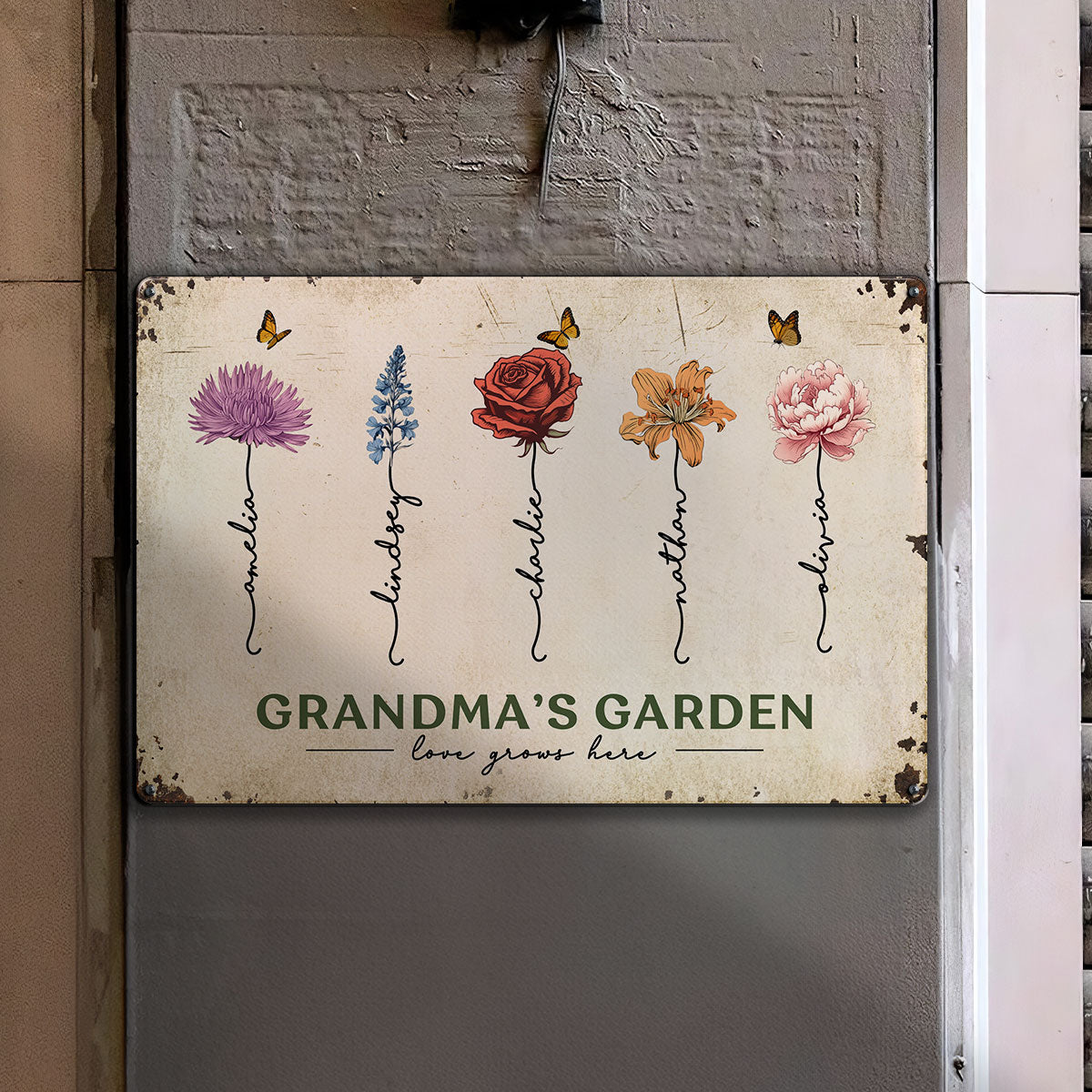 Grandma‘s Garden Birth Flowers Garden Decor Gift For Grandma Personalized Metal Sign
