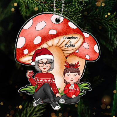Grandma Grandkid Sitting Under Mushrooms Personalized Acrylic Ornament