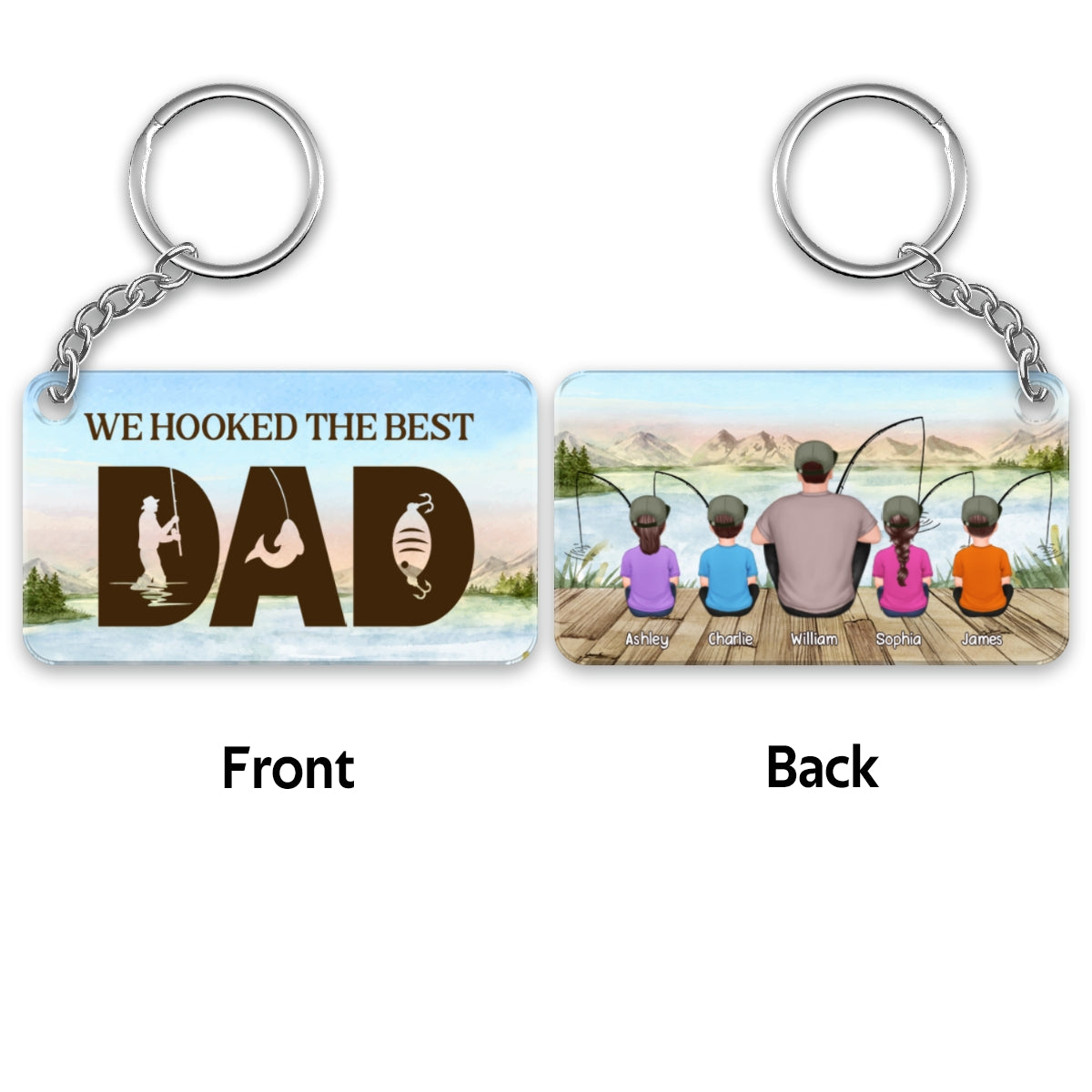 Fishing Dad Grandpa Back View Man And Kids Personalized Acrylic Keychain