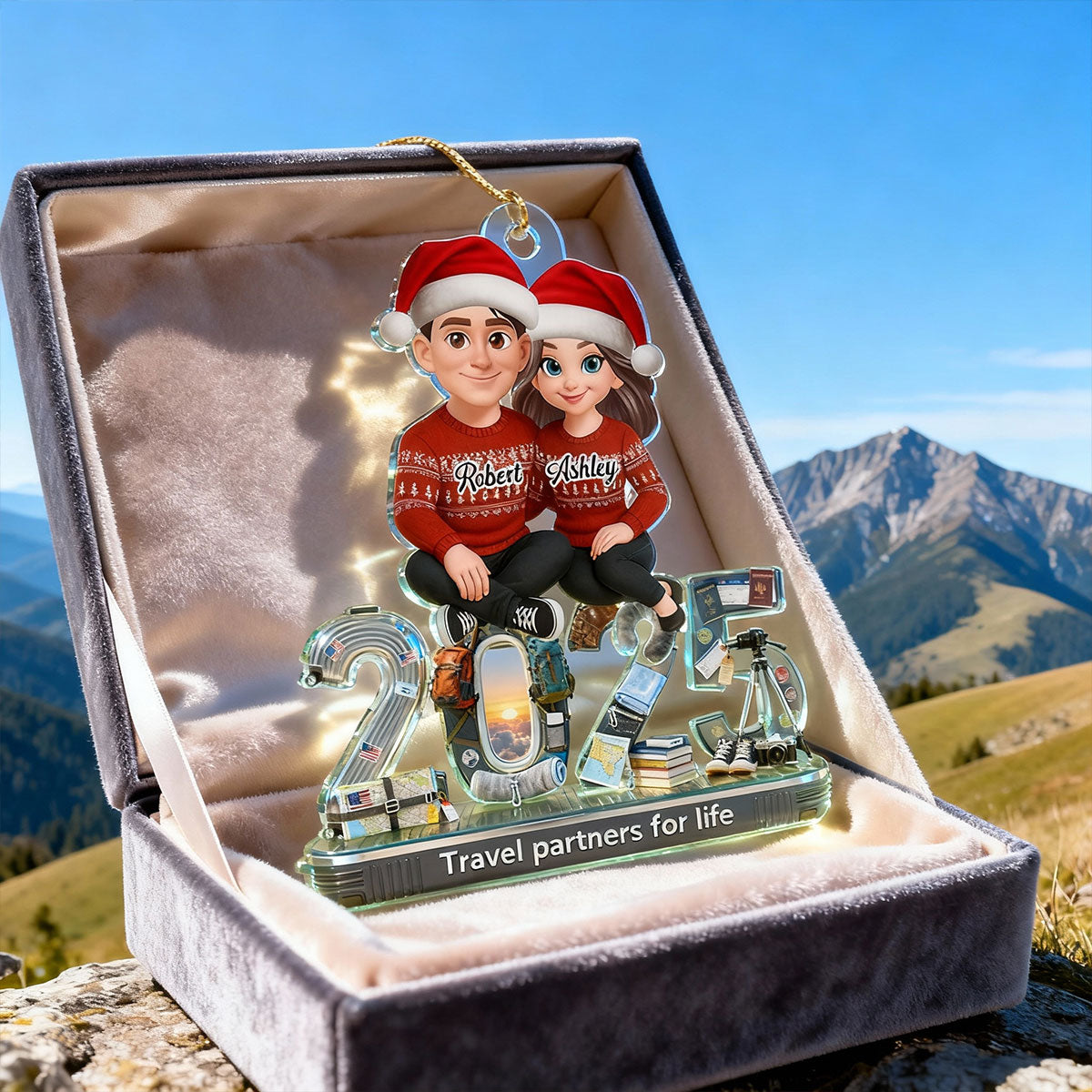 3D Effect Couple Travel Partners For Life Signature Symbols Christmas - Personalized Acrylic Ornament - Gift For Traveling Couple, Gift For Him, For Her
