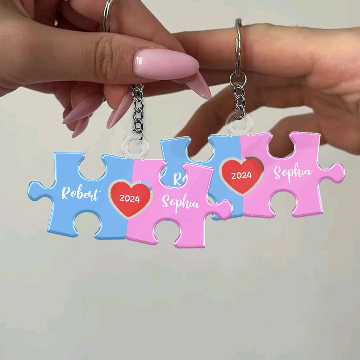 Love Is The Piece That Holds Us Together Acrylic Keychain, Personalize Couple Puzzle Name Sign,  Gift For Him, For Her, Wedding Gift