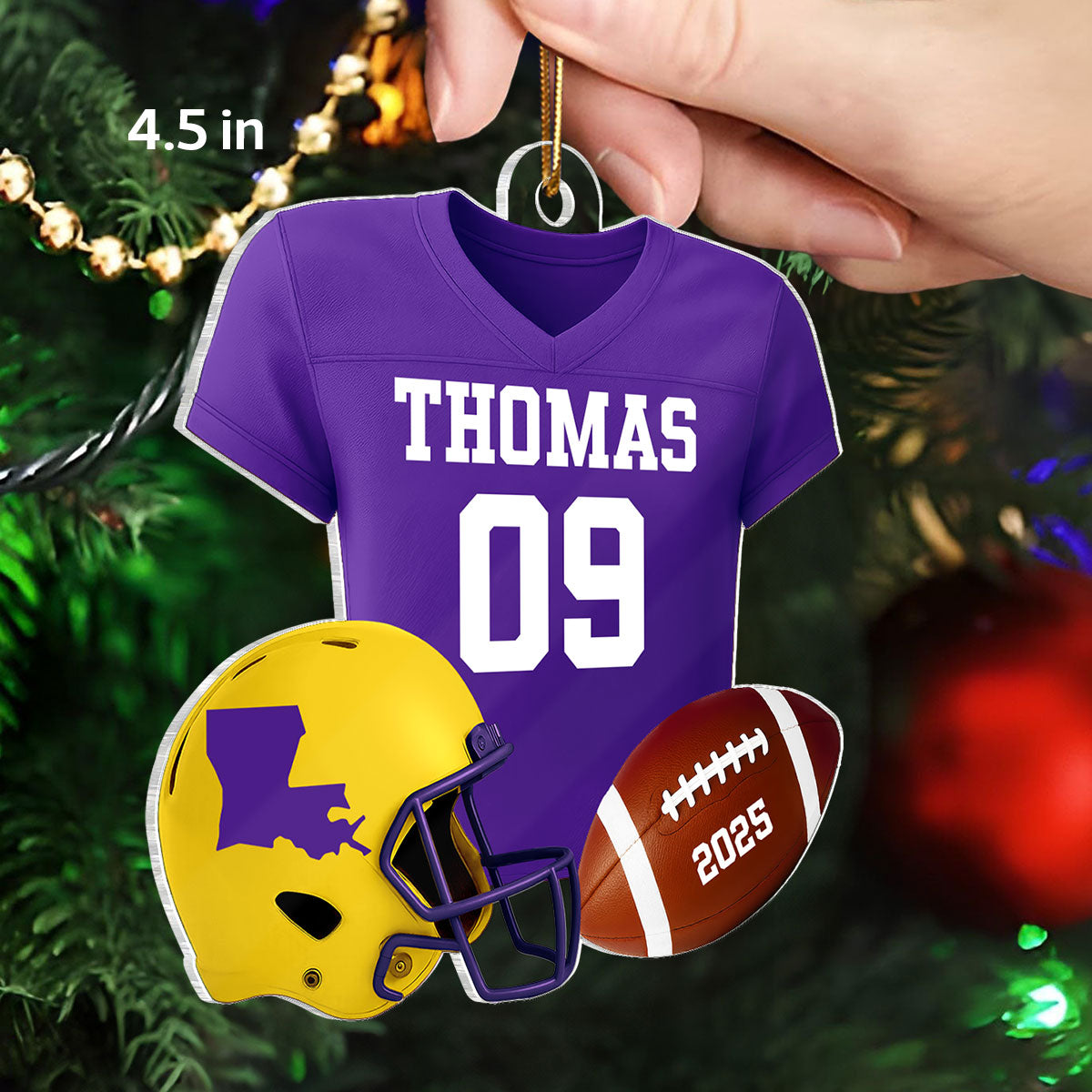 3D Effect Proud American Football Uniform With State Map - Personalized Acrylic Ornament - Gift For Football Lovers