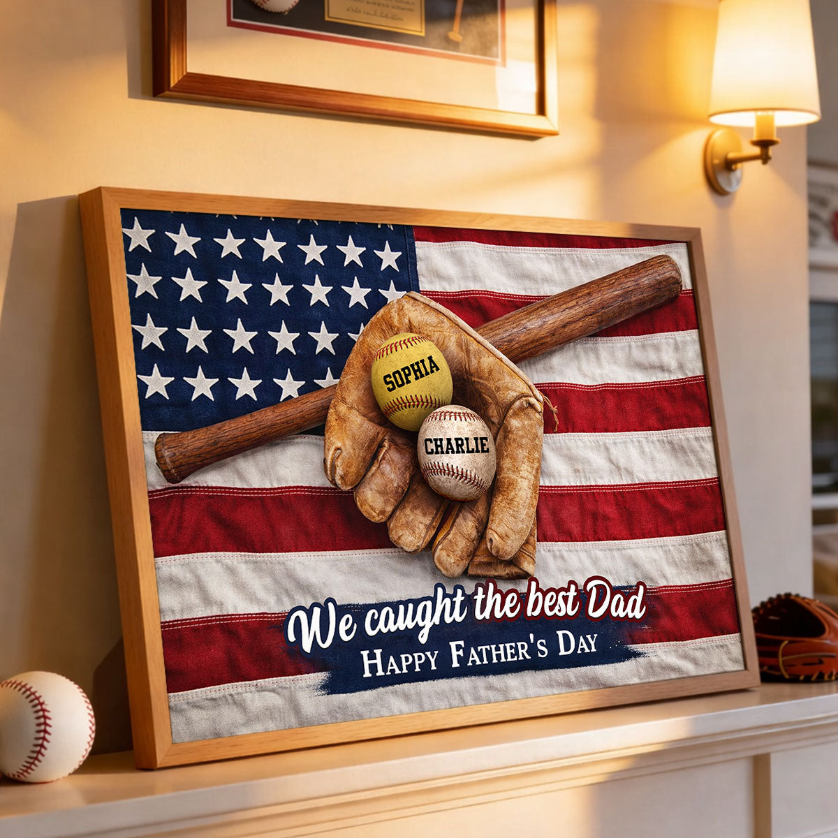 Nation Flag Baseball We Caught The Best Dad - Personalized Poster - Father's Day Gift for Dad, Husband