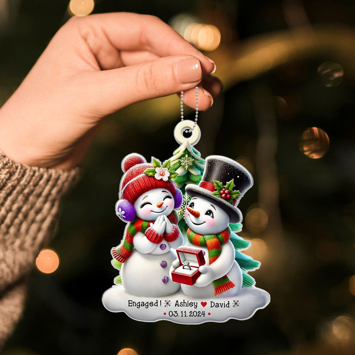 Engagement Snowman Couple Personalized Acrylic Ornament, Christmas Gift For Him, For Her, For The Couple