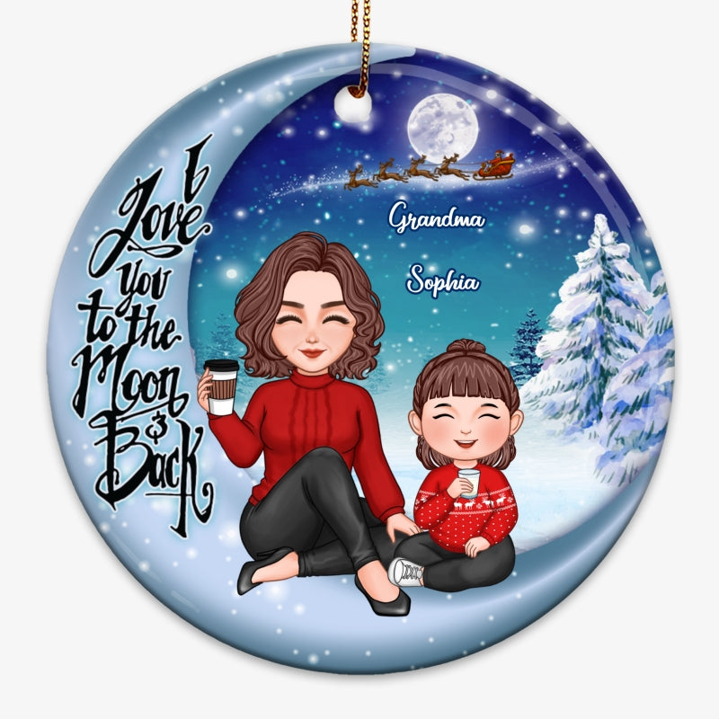 Cute Grandma Grandkid Christmas Moon Night Personalized Circle Ornament