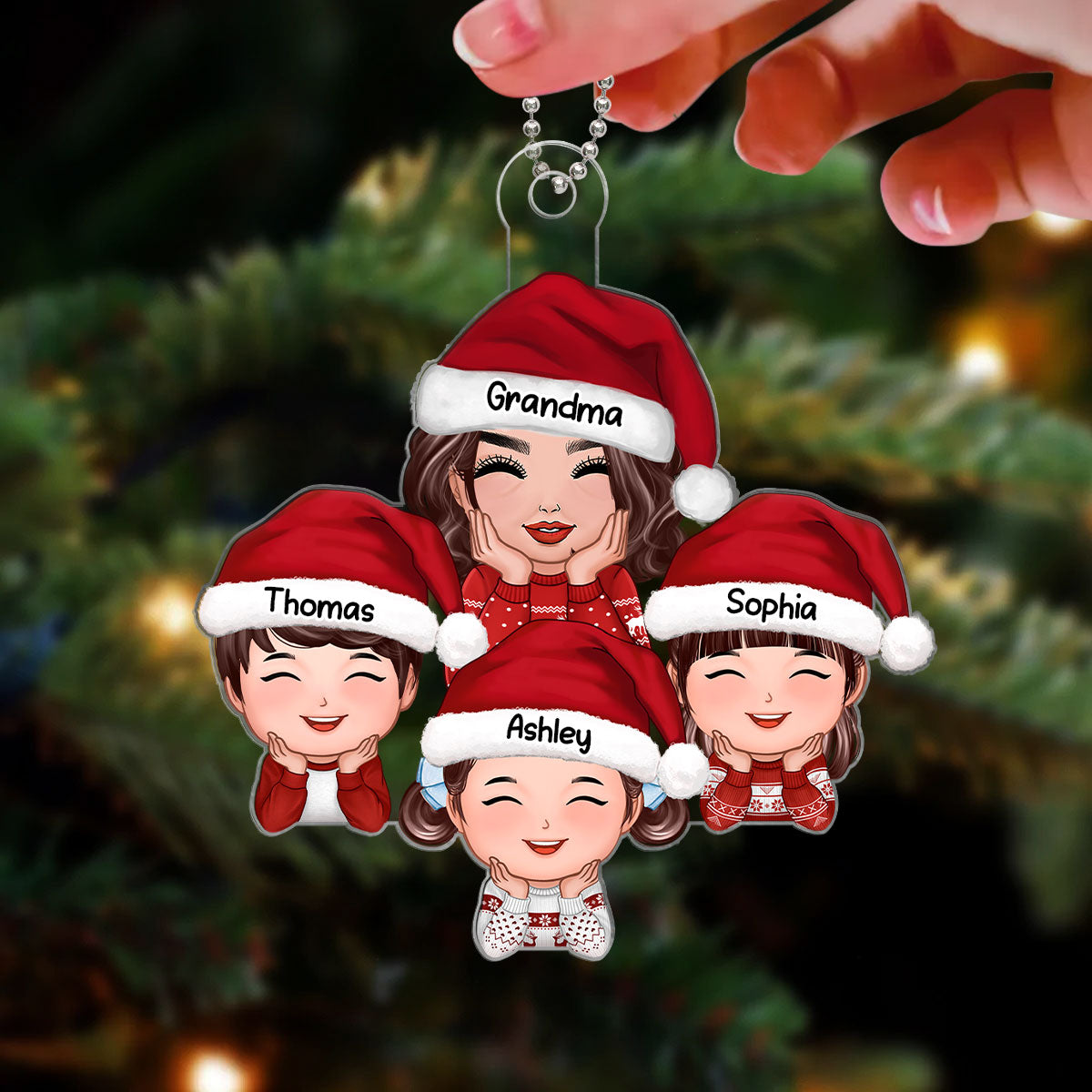 Grandma & Grandkids Chin On Hands Christmas Gift For Grandma Granddaughter Grandson Personalized Acrylic Ornament