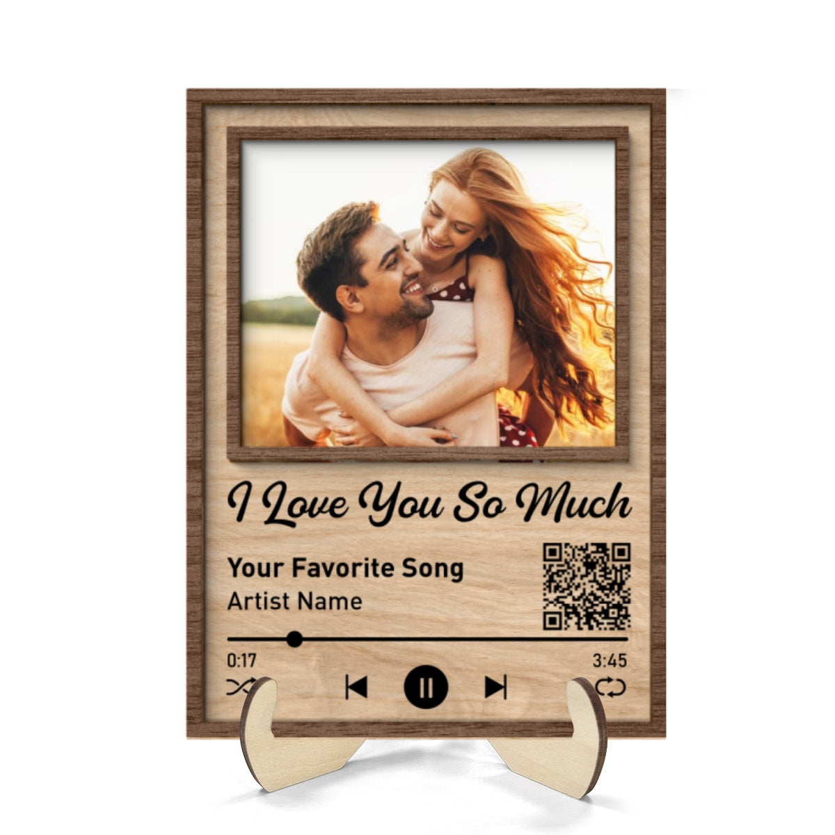 Couple Photo Favorite Love Song Scannable QR Code Personalized 2-Layer Wooden Plaque
