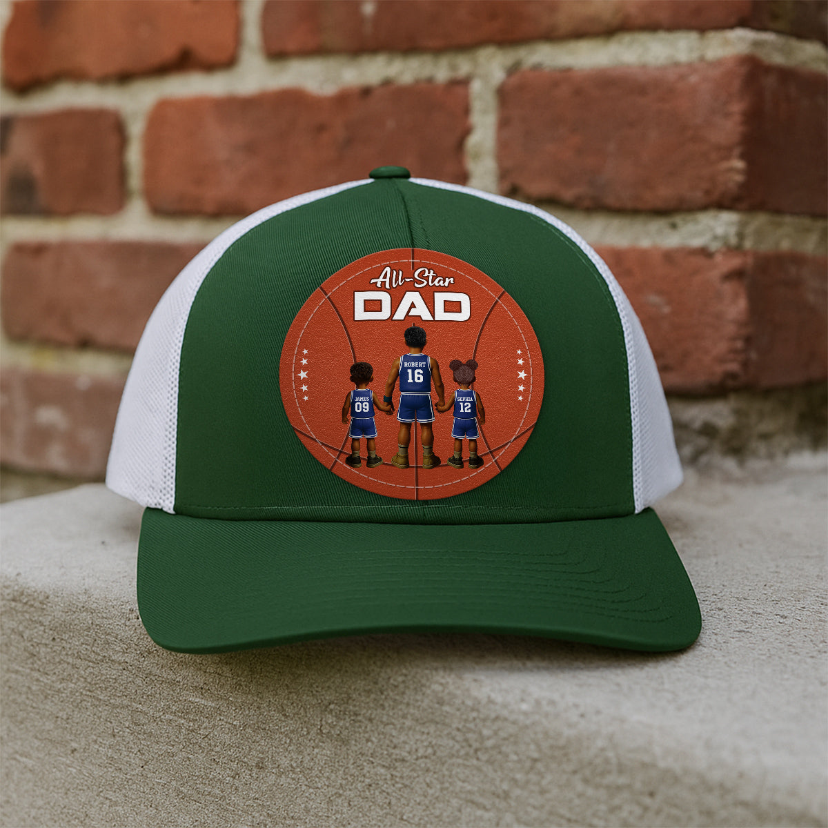 All-Star Dad Basketball Dad & Kids Personalized Leather Patch Hat