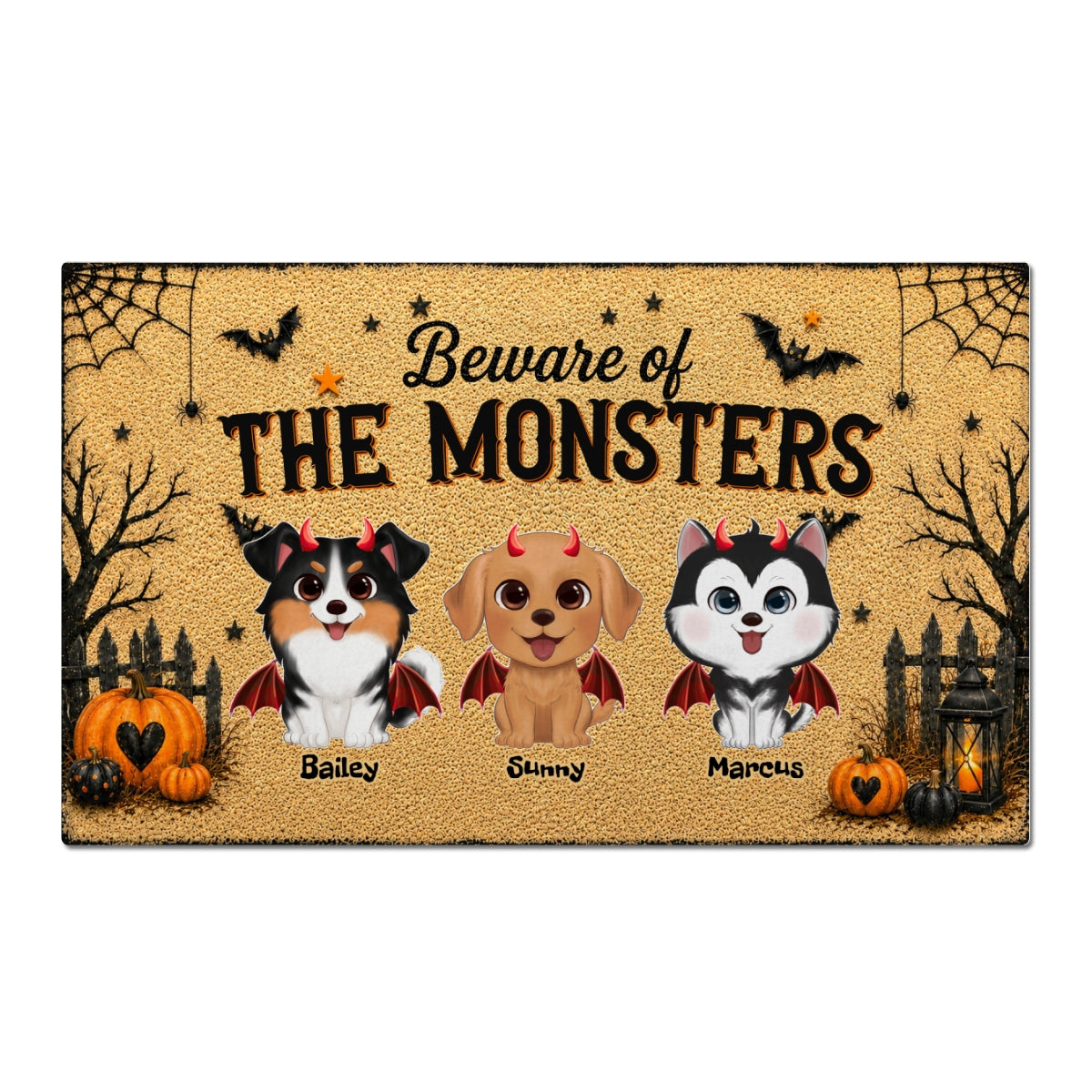 Halloween Theme Beware Of The Monsters Dogs - Personalized Doormat - Halloween Decor For Dog Lovers