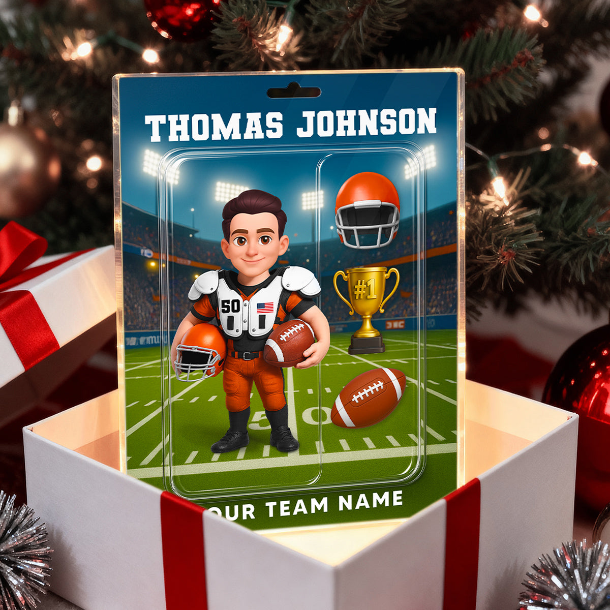 3D Effect Proud American Football Player Custom Figure Style - Personalized Acrylic Block Plaque - Christmas Gift For Soccer Players