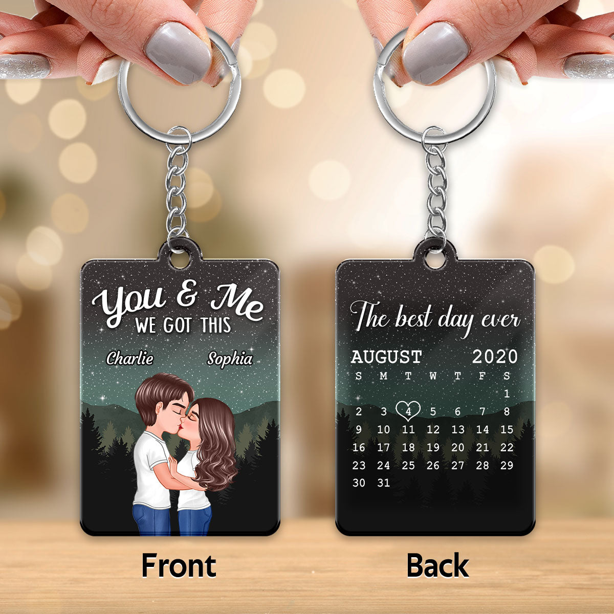 Couple Kissing Under Sky Night Anniversary Date Calendar Personalized Acrylic Keychain