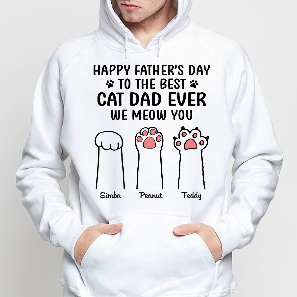 Happy Father‘s Day Cat Dad Paw Outline Personalized Shirt