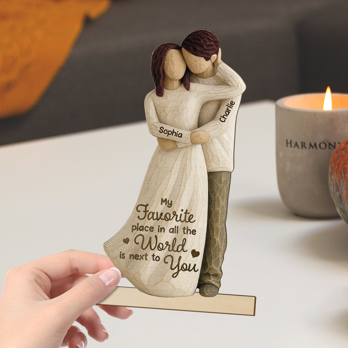 You Are My Happy Place 3D Effect Couple Personalized Standing Wooden Plaque, Gift For Him, Gift For Her