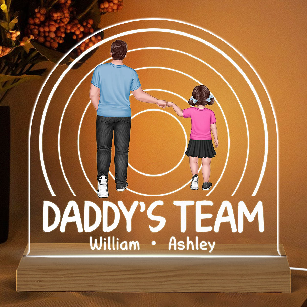 Dad Grandpa Team Punch Hand Back View Personalized Custom Shape Acrylic LED Night Light