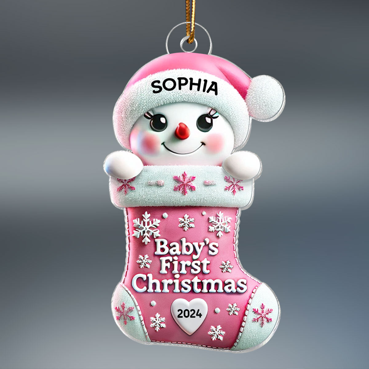 Baby First Christmas Snowman On Stocking 1st Christmas Keepsake Personalized Acrylic Ornament