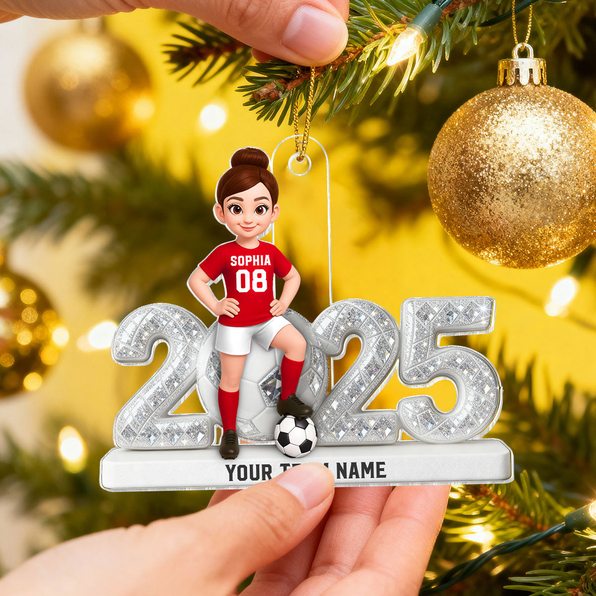 3D Shining Effect Christmas Soccer Player - Personalized Acrylic Ornament - Christmas Gift For Soccer Players