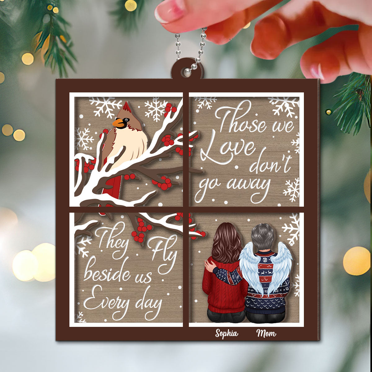 Cardinal Memorial Window Shaped Personalized 2-Layer Wooden Ornament