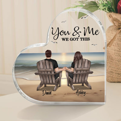 Eternal Beach Landscape Couple Sitting Personalized Heart Acrylic Block Plaque, Heartfelt Gift For Couple, For Him, For Her, Boyfriend, Girlfriend, Husband, Wife