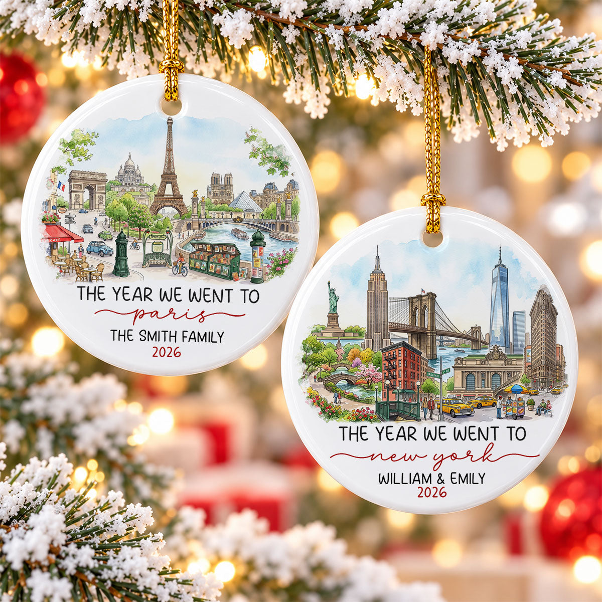The Year We Went To - Personalized Ceramic Ornament - Travel Keepsake, Christmas Gift for Couples, Family, Friends & Travel Lovers.
