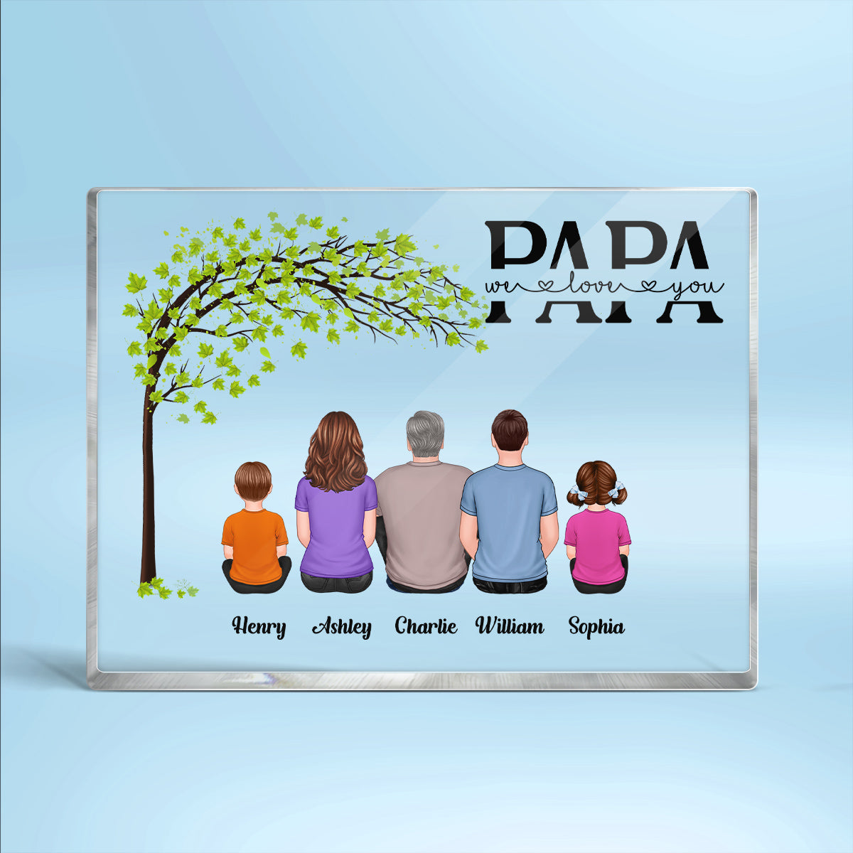 Grandpa Dad We Love You Back View Man Sitting With Kids Personalized Horizontal Rectangle Acrylic Block Plaque