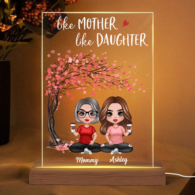 Doll Mother And Daughter Under Pink Tree Personalized Rectangle Acrylic LED Night Light
