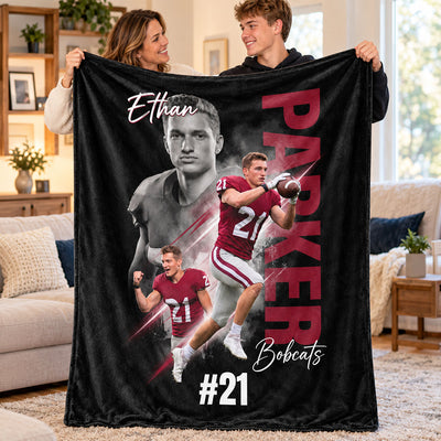 Custom Player Sport - Personalized Fleece Blanket - Football Baseball Basketball Gift for Son, Grandson