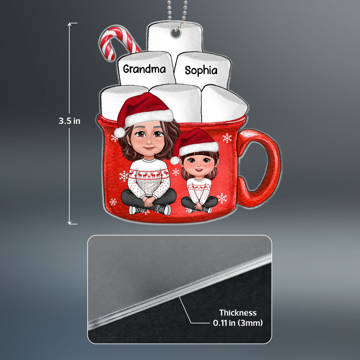 Grandma Grandkids Hot Cocoa Christmas Gifts For Granddaughters Grandsons Personalized Acrylic Ornament