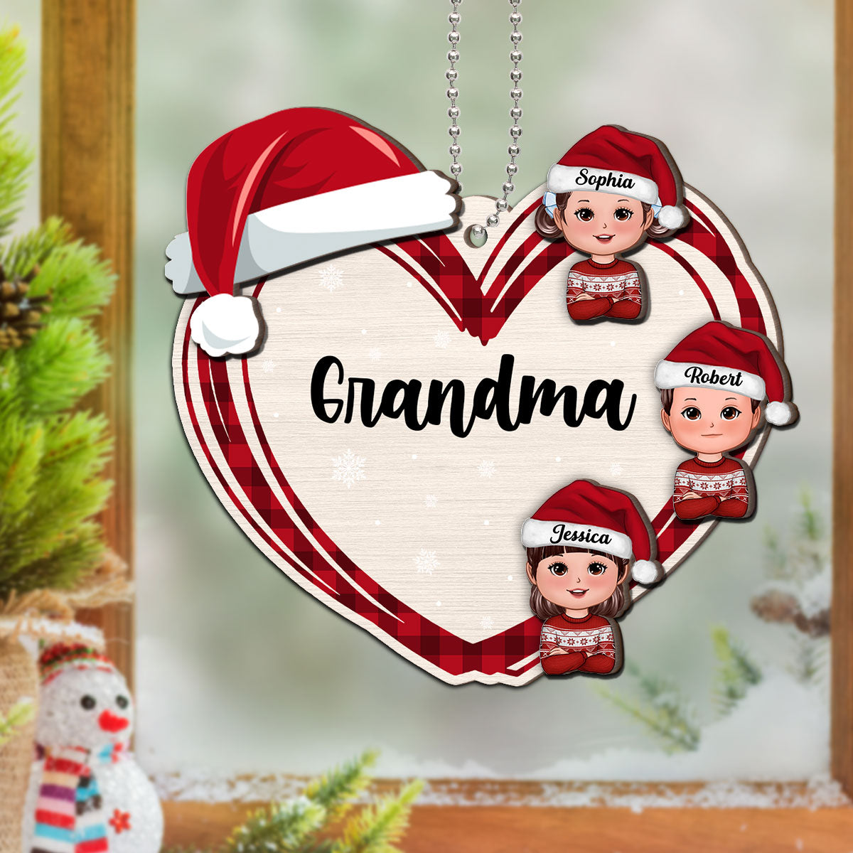 Christmas Grandma's Little Cute Kids Personalized 2-Layer Wooden Ornament