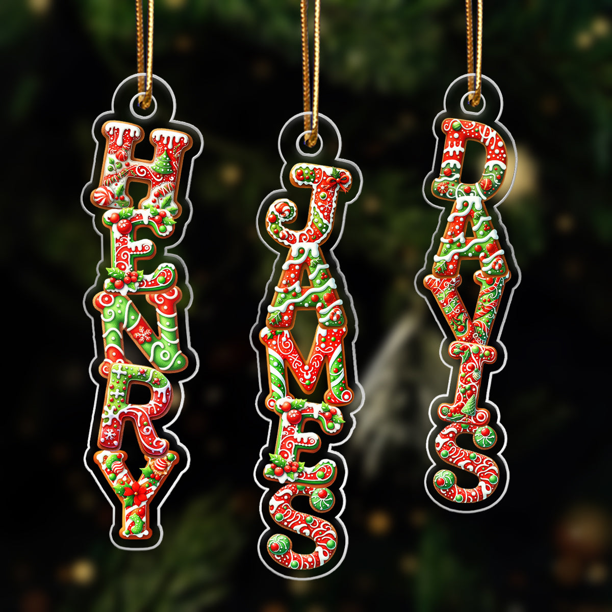 Gingerbread Alphabet Custom Family Name - Personalized Acrylic Ornament - Unique Christmas Gift For Family